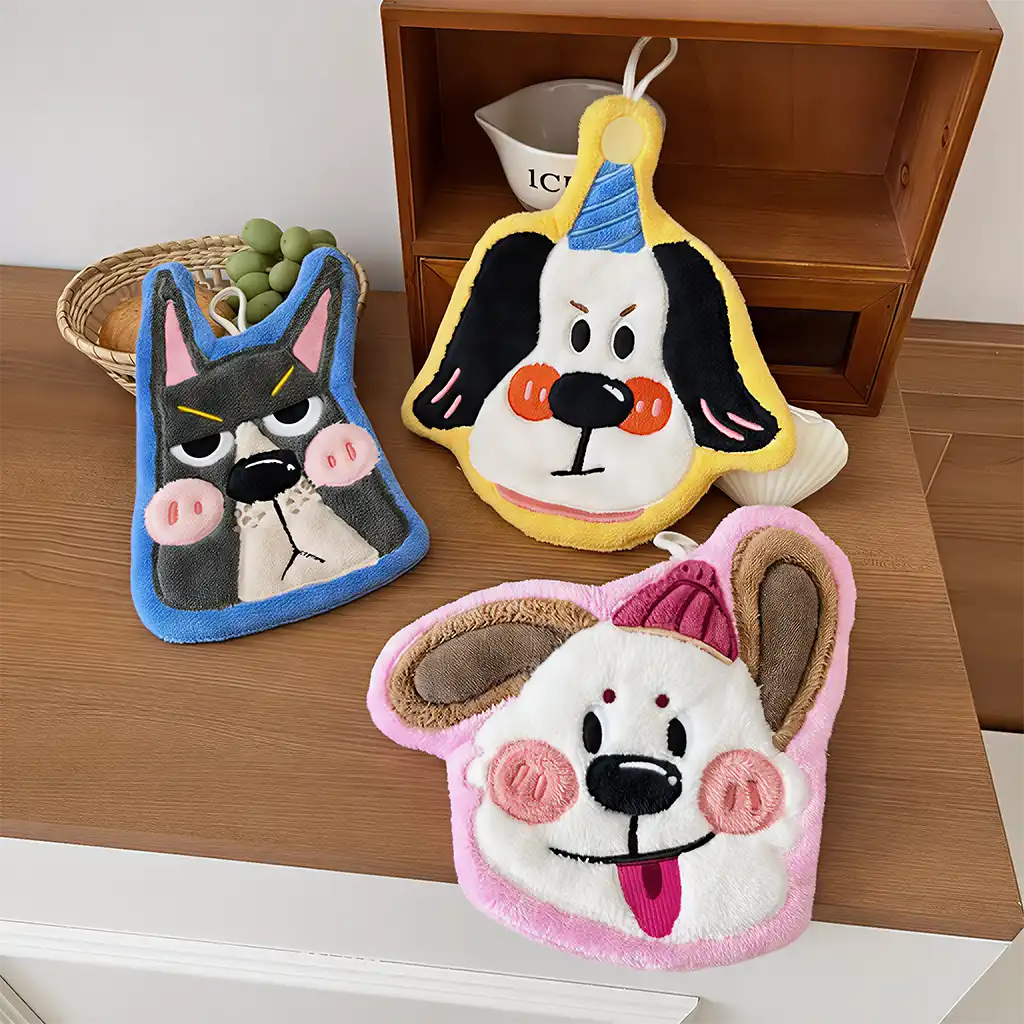 Set of 3 Assorted Cute Doge Cartoon Hanging Hand Towels (Super Absorbent)