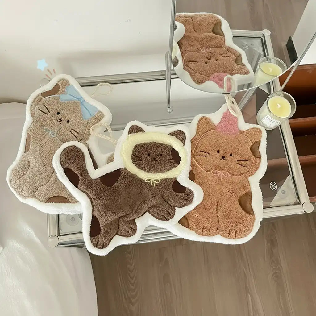 Set of 3 Assorted Cute Kitty Cartoon Hanging Hand Towels (Super Absorbent)