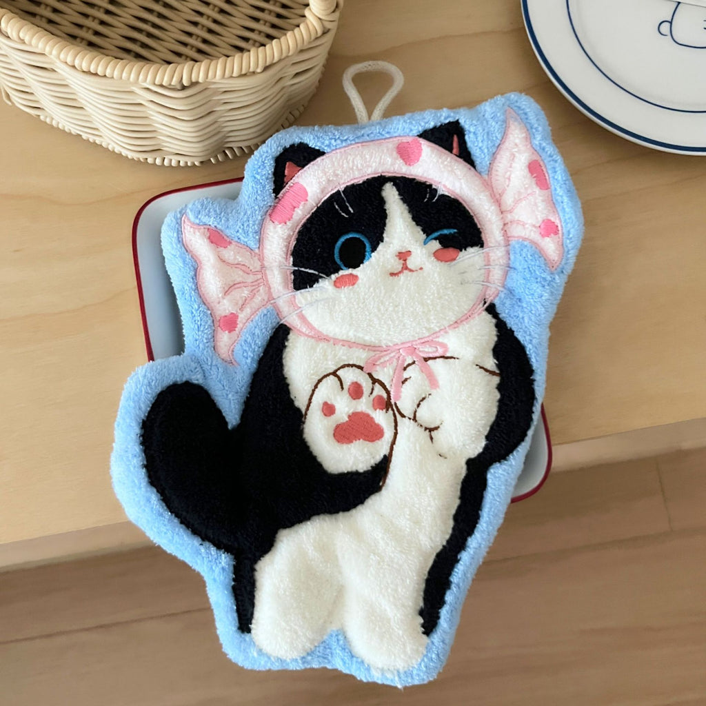 Set of 4 Assorted Cute Kitty Cartoon Hanging Hand Towels (Super Absorbent)