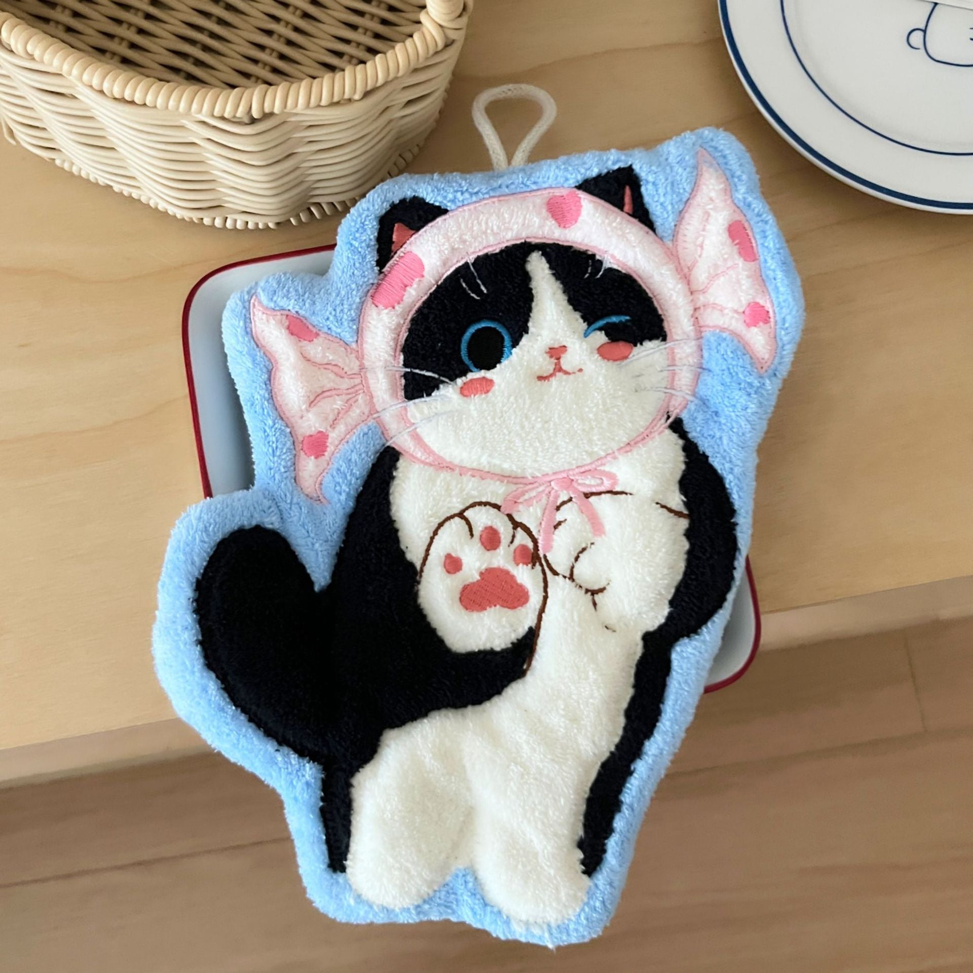 Set of 4 Assorted Cute Kitty Cartoon Hanging Hand Towels (Super Absorbent)
