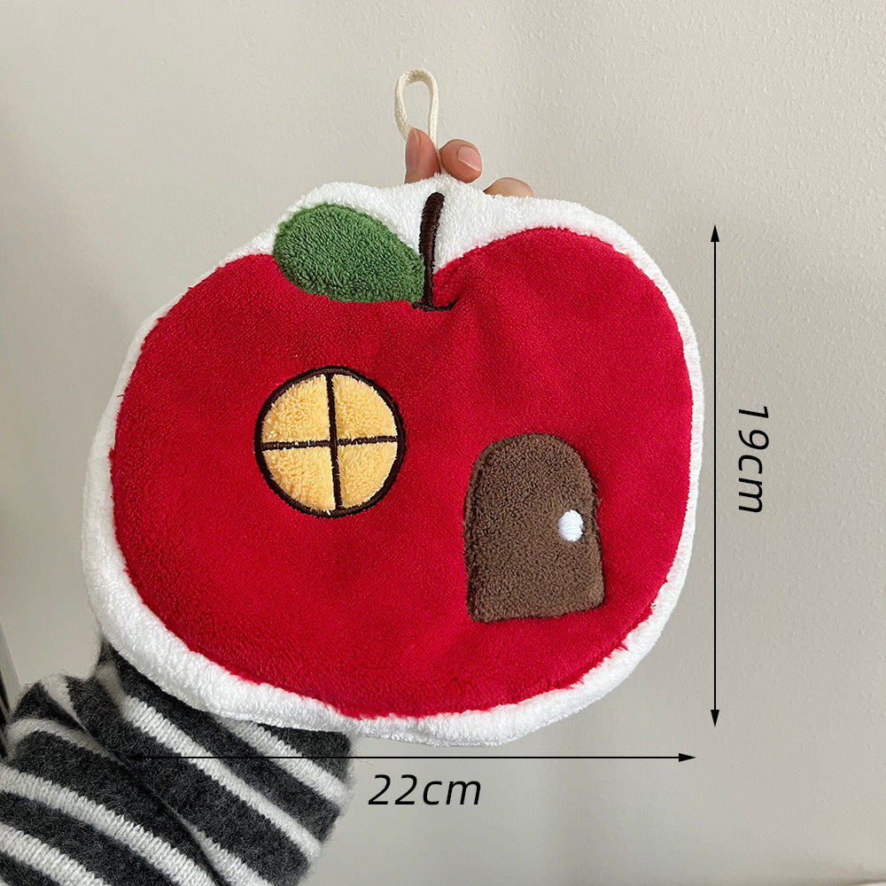 Set of 3 Assorted Red Apple Cartoon Hanging Hand Towels (Super Absorbent)