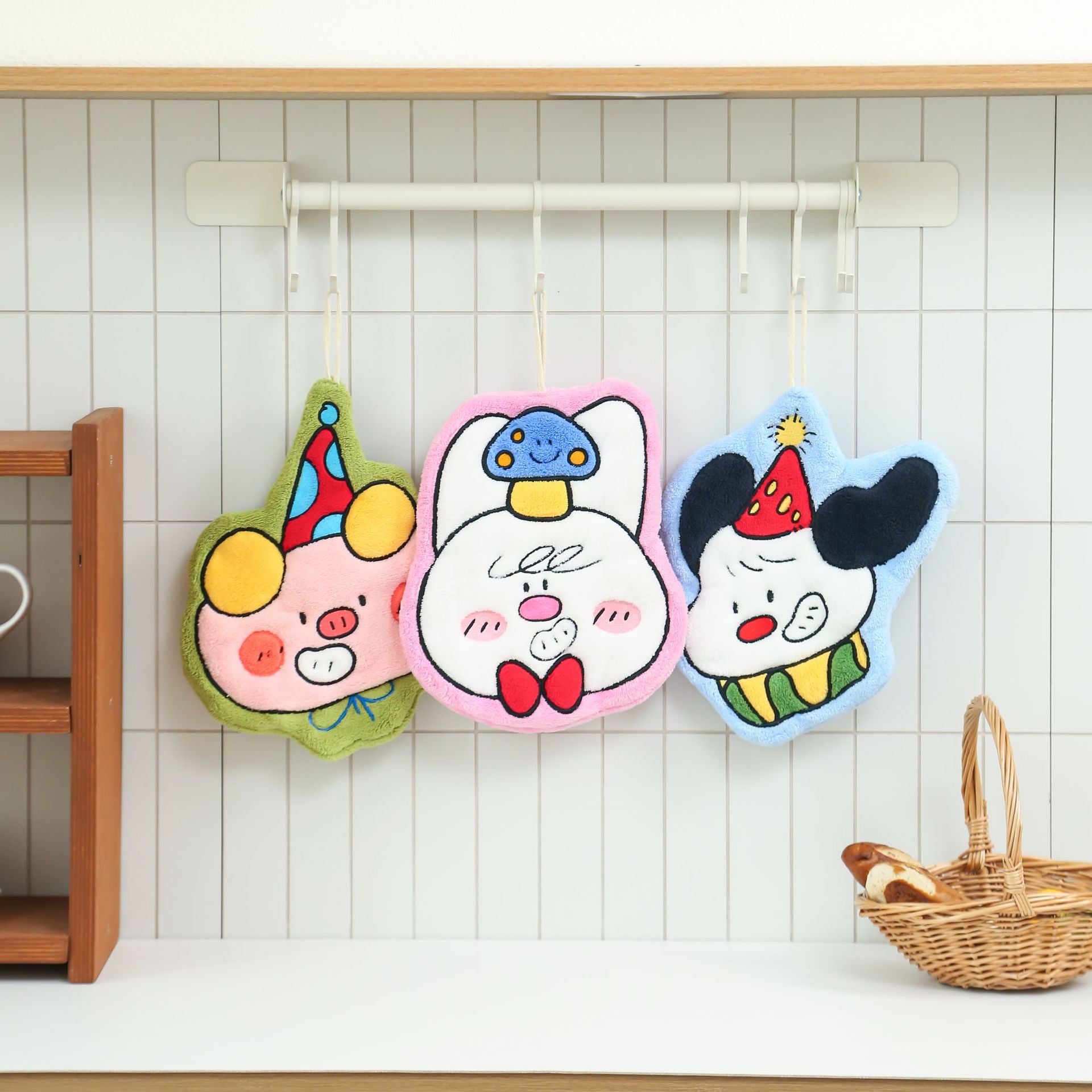Set of 3 Assorted Cute Cartoon Hanging Hand Towels (Super Absorbent)