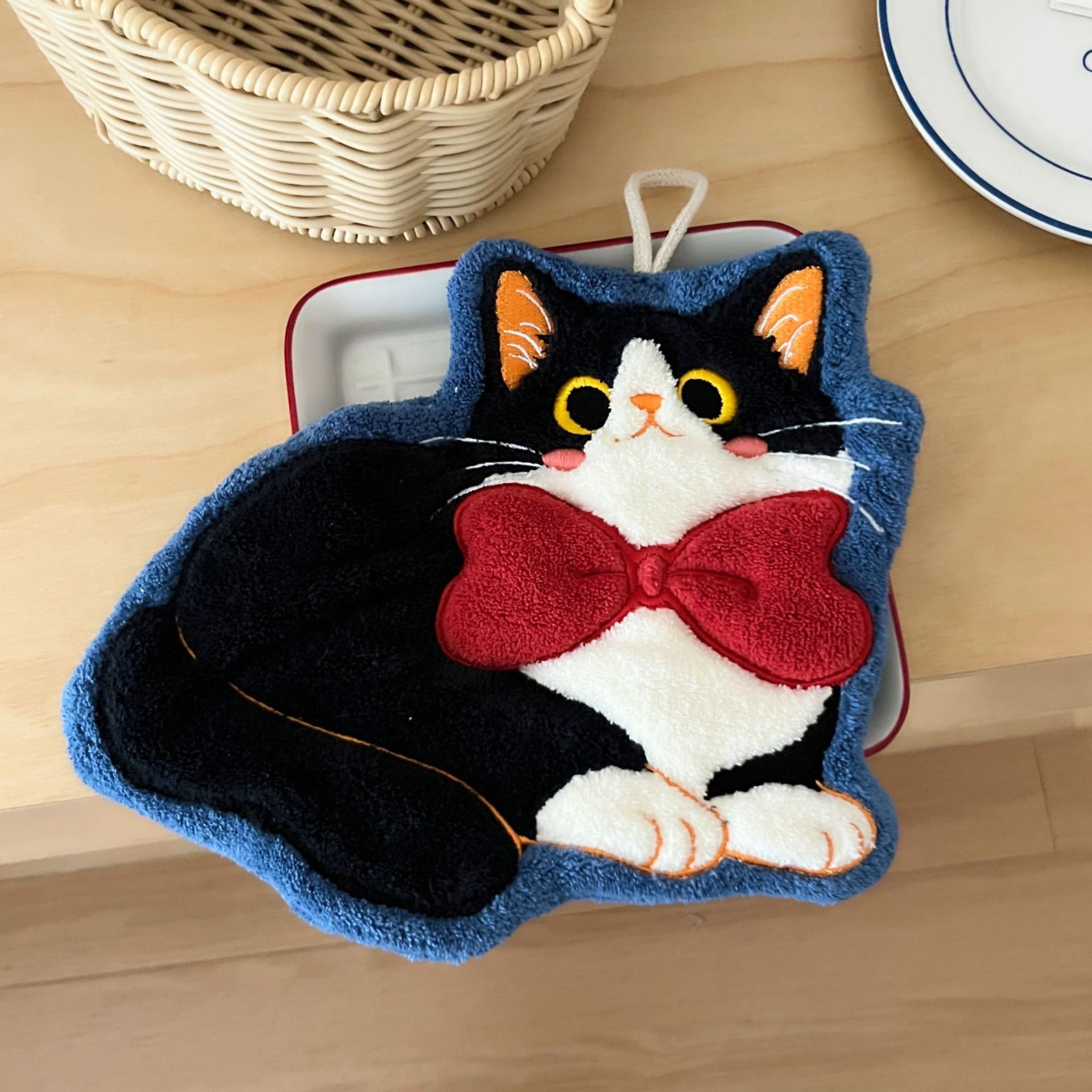 Set of 4 Assorted Cute Kitty Cartoon Hanging Hand Towels (Super Absorbent)
