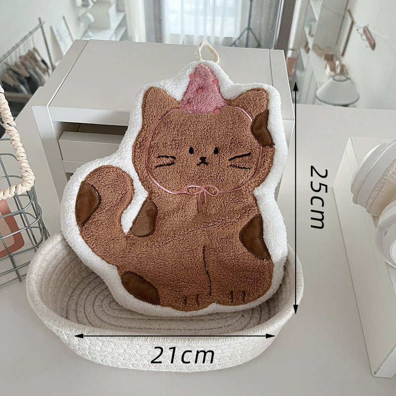 Set of 3 Assorted Cute Kitty Cartoon Hanging Hand Towels (Super Absorbent)