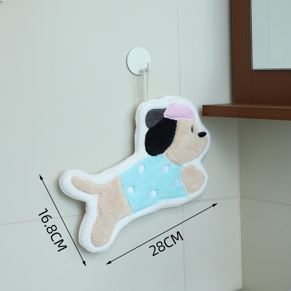 Set of 4 Assorted Cute Puppy Cartoon Hanging Hand Towels (Super Absorbent)