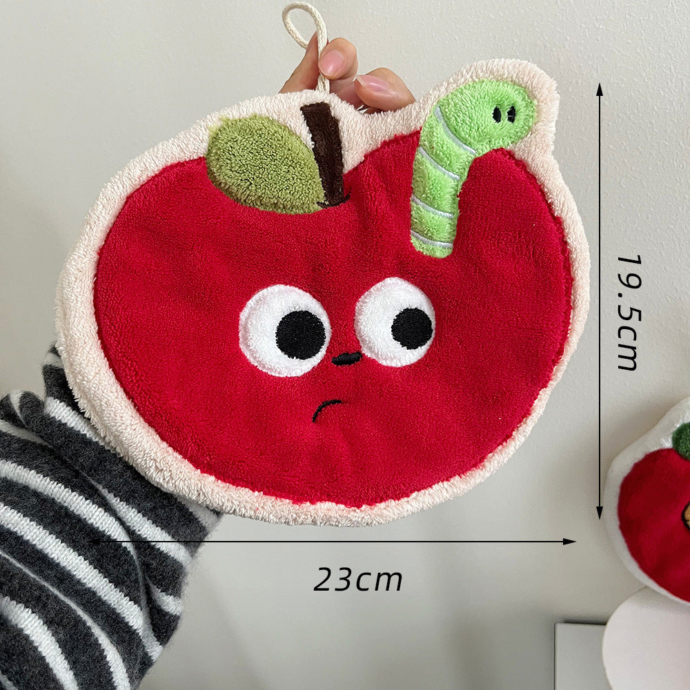 Set of 3 Assorted Red Apple Cartoon Hanging Hand Towels (Super Absorbent)