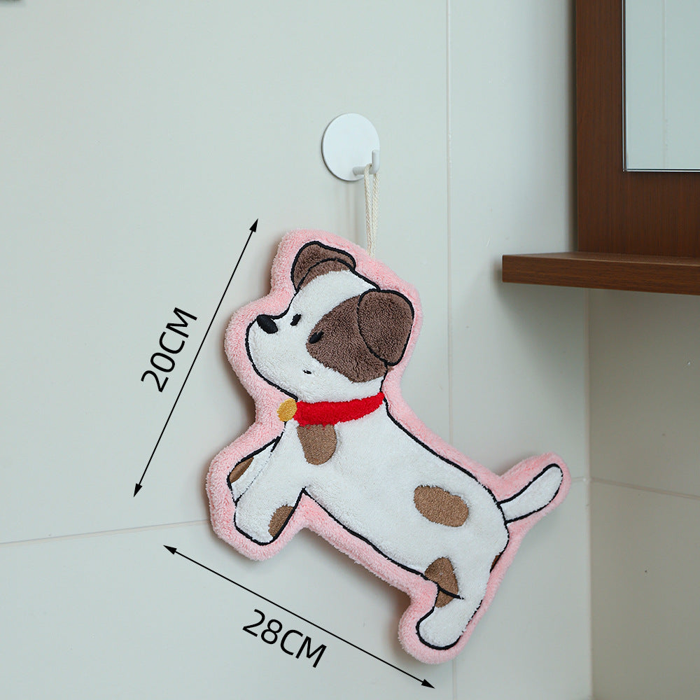 Set of 4 Assorted Cute Puppy Cartoon Hanging Hand Towels (Super Absorbent)