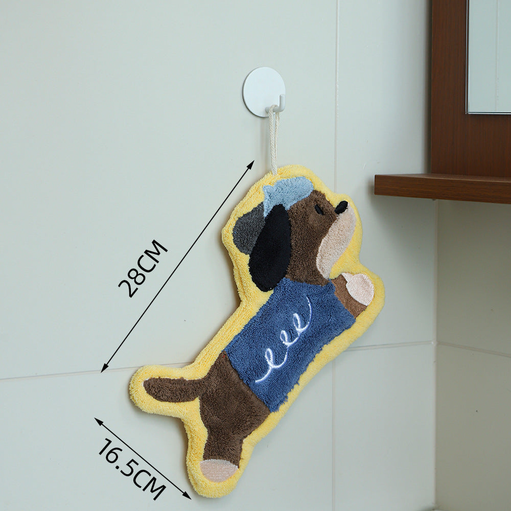 Set of 4 Assorted Cute Puppy Cartoon Hanging Hand Towels (Super Absorbent)