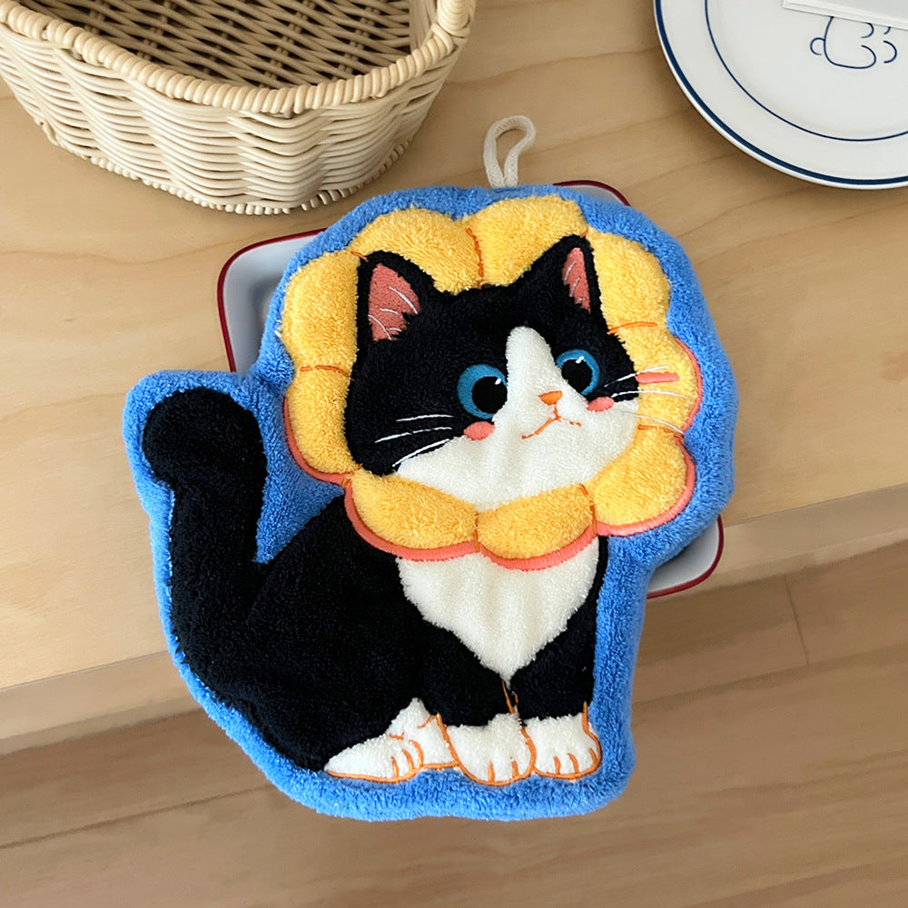 Set of 4 Assorted Cute Kitty Cartoon Hanging Hand Towels (Super Absorbent)