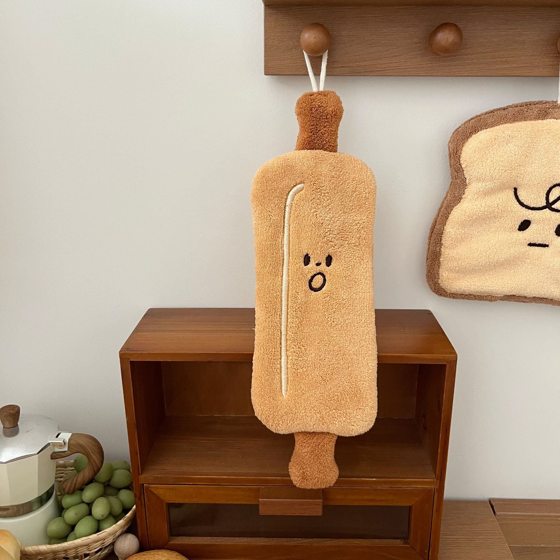 Set of 4 Assorted Bread Cartoon Hanging Hand Towels + FREE rolling pin Towel